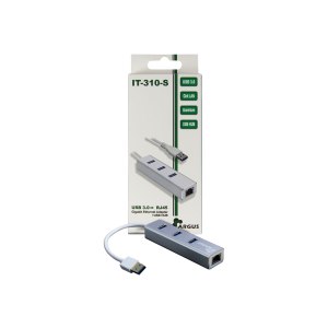 Inter-Tech Argus IT-310-S - Hub - 3 x SuperSpeed USB 3.0 + 1 x 10/100/1000