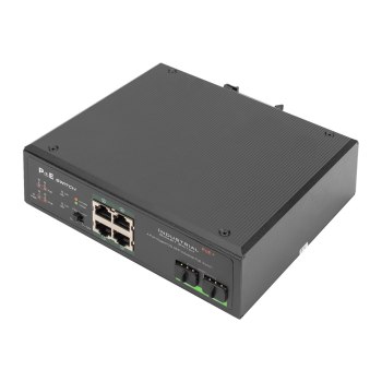 DIGITUS 4 Port Gigabit Ethernet Netzwerk PoE Switch, Industrial, Unmanaged, 2 SFP Uplink