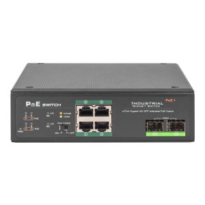 DIGITUS 4 Port Gigabit Ethernet Netzwerk PoE Switch, Industrial, Unmanaged, 2 SFP Uplink