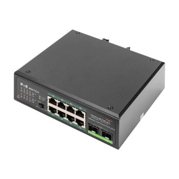 DIGITUS Industrieller 8-Port Gigabit PoE Switch, Unmanaged, 2 Uplinks