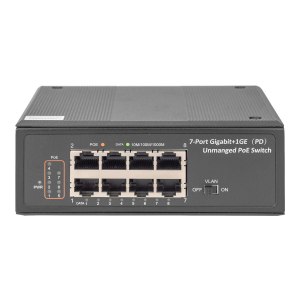 DIGITUS 7 Port Gigabit Ethernet Netzwerk PoE Switch, Industrial, Unmanaged, 1PD Port