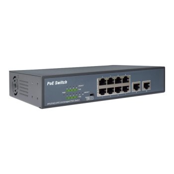 DIGITUS 8-Port Fast Ethernet PoE Netzwerkswitch, Desktop, unmanaged, 2 Uplink Ports RJ45,120 W, af/at