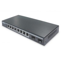 DIGITUS 8-Port Gigabit PoE Netzwerkswitch, Desktop, L2 managed, 2 Uplinkports, SFP, 86 W, af/at