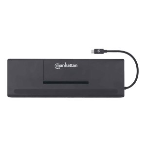 Manhattan USB-C Dock/Hub with Card Reader and MST, Ports (x9): Audio 3.5mm, DisplayPort, Ethernet, HDMI, USB-A (x3), USB-C and VGA, With Power Delivery (100W) to USB-C Port (Note add USB-C wall charger and USB-C cable needed),All Ports can be used at the