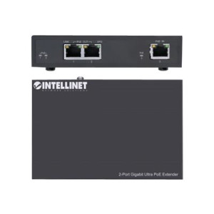 Intellinet 2-Port Gigabit Ultra PoE Extender, Adds up to 100 m (328 ft.) to PoE Range, PoE Power Budget 60 W, Two PSE Ports with 30 W Output Each, IEEE 802.3bt/at/af Compliant, Metal Housing