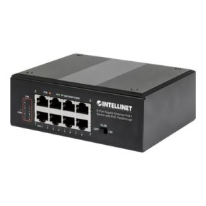 Intellinet PoE-Powered 8-Port Gigabit Ethernet PoE+ Industrial Switch with PoE Passthrough - Switch - unmanaged - 8 x 10/100/1000 (PoE+)