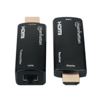 Manhattan 1080p@60Hz Compact HDMI over Ethernet Extender Kit, Extends Distances of Signal up to 60m with a Single Cat6 Ethernet Cable, Transmitter and Receiver included, Power over Cable, Ultra Slim Design, Three Year Warranty, Black