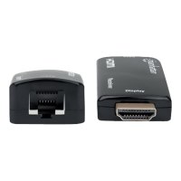 Manhattan 1080p@60Hz Compact HDMI over Ethernet Extender Kit, Extends Distances of Signal up to 60m with a Single Cat6 Ethernet Cable, Transmitter and Receiver included, Power over Cable, Ultra Slim Design, Three Year Warranty, Black