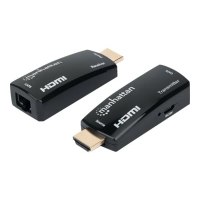 Manhattan 1080p@60Hz Compact HDMI over Ethernet Extender Kit, Extends Distances of Signal up to 60m with a Single Cat6 Ethernet Cable, Transmitter and Receiver included, Power over Cable, Ultra Slim Design, Three Year Warranty, Black