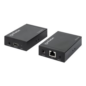 Manhattan 4K HDMI over Ethernet Extender with Integrated Cables, 4K@30Hz, Distances up to 50m with 2x Cat5e or Cat6 Ethernet Cables (not included), Black, Three Year Warranty, Blister