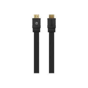 Manhattan HDMI Cable with Ethernet (Flat), 4K@60Hz (Premium High Speed), 15m, Male to Male, Black, Ultra HD 4k x 2k, Fully Shielded, Gold Plated Contacts, Lifetime Warranty, Polybag