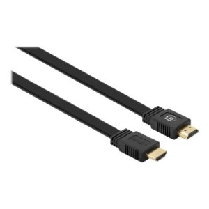 Manhattan HDMI Cable with Ethernet (Flat), 4K@60Hz (Premium High Speed), 15m, Male to Male, Black, Ultra HD 4k x 2k, Fully Shielded, Gold Plated Contacts, Lifetime Warranty, Polybag