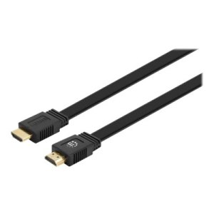 Manhattan HDMI Cable with Ethernet (Flat), 4K@60Hz (Premium High Speed), 10m, Male to Male, Black, Ultra HD 4k x 2k, Fully Shielded, Gold Plated Contacts, Lifetime Warranty, Polybag