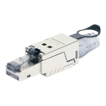 Intellinet Modular Plug Cat6a 10G Shielded Toolless RJ45 Modular Field Termination Plug with Pull-ring Release, For Easy and Quick High-quality Cable Assembly in the Field, STP, for Solid & Stranded Wire, Gold-plated Contacts, Metal Housing - Netzwerkansc