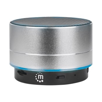 Manhattan Metallic Bluetooth Speaker (Clearance Pricing), Splashproof, Range 10m, microSD card reader, Aux 3.5mm connector, USB-A charging cable included (5V charging)