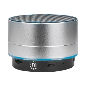 Manhattan Metallic Bluetooth Speaker (Clearance Pricing), Splashproof, Range 10m, microSD card reader, Aux 3.5mm connector, USB-A charging cable included (5V charging)