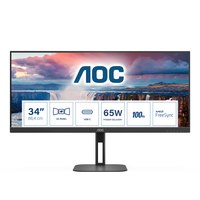 AOC Value-line U34V5C/BK - V5 series - LED-Monitor - 86.4 cm (34") - 3440 x 1440 WQHD @ 100 Hz - VA - 300 cd/m² - 4000:1 - 4 ms - HDMI, DisplayPort, USB-C - Lautsprecher - mattschwarz