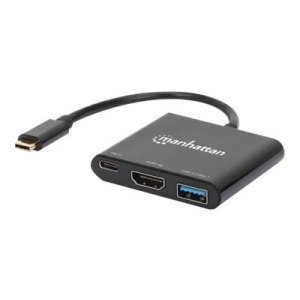 Manhattan USB-C Dock/Hub, Ports (x3): HDMI, USB-A and USB-C, With Power Delivery (100W)