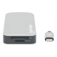 Manhattan USB-C Dock/Hub with Card Reader, Ports (x6): Ethernet, HDMI, USB-A (x3) and USB-C, With Power Delivery (10W) to USB-C Port (Note additional USB-C wall charger and USB-C cable needed), Cable 15cm, Aluminium, Silver, Three Year Warranty, Retail Bo