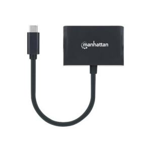 Manhattan USB-C to VGA and USB-C (inc Power Delivery), 1080p@60Hz, 19.5cm, Black, Power Delivery to USB-C Port (60W), Male to Female, Lifetime Warranty, Retail Box