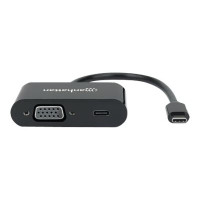 Manhattan USB-C to VGA and USB-C (inc Power Delivery), 1080p@60Hz, 19.5cm, Black, Power Delivery to USB-C Port (60W), Male to Female, Lifetime Warranty, Retail Box