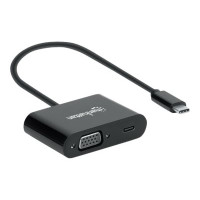 Manhattan USB-C to VGA and USB-C (inc Power Delivery), 1080p@60Hz, 19.5cm, Black, Power Delivery to USB-C Port (60W), Male to Female, Lifetime Warranty, Retail Box