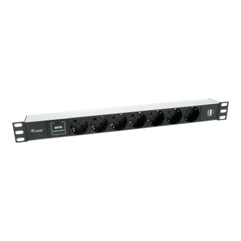 equip Pro - Stromverteilungseinheit (Rack - einbaufähig) - Wechselstrom 220-240 V - 3500 Watt - Eingabe, Eingang CEE 7/7 - Ausgangsanschlüsse: 7 (CEE 7/7, 2 x USB) - 1U - 48.3 cm (19") - 1.8 m Schnur - Deutschland - Schwarz, Silber