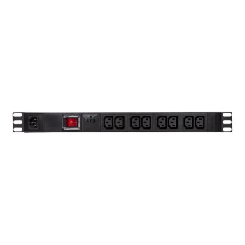 LogiLink - Stromverteilungseinheit (Rack - einbaufähig) - Wechselstrom 250 V - 2500 Watt - Eingabe, Eingang IEC 60320 C14 - Ausgangsanschlüsse: 8 (8x IEC 60320 C13) - 1U - 48.3 cm (19") - Schwarz