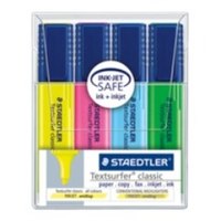 Staedtler Textsurfer 364 WP4. Menge pro Packung: 4 Stück(e), Schreibfarben: Blau, Grün, Pink, Gelb, Typ der Spitze: Meißel. Verpackungsart: Sichtverpackung