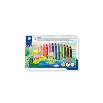 Staedtler Farbstift buddy 3in1 12er Kartonetui. Menge pro Packung: 12 Stück(e), Schreibfarben: Schwarz, Blau, Braun, Grün, Magenta, Orange, Rot, Violett, Gelb, Härte: Weich. Durchmesser (mm): 9,5 mm. Verpackungsart: Box