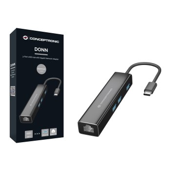 Conceptronic DONN07B - USB 3.2 Gen 1 (3.1 Gen 1) Type-C - RJ-45 - USB 3.2 Gen 1 (3.1 Gen 1) Type-A - 5000 Mbit/s - Nero - Alluminio - Cina