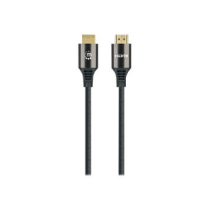 Manhattan HDMI Cable with Ethernet, 8K@60Hz (Ultra High Speed), 3m (Braided), Male to Male, Black, 4K@120Hz, Ultra HD 4k x 2k, Fully Shielded, Gold Plated Contacts, Lifetime Warranty, Polybag