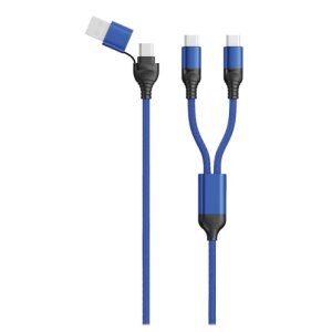2GO USB Type C Ladekabel DUO 2x USB-C Nylon 1.2m blu