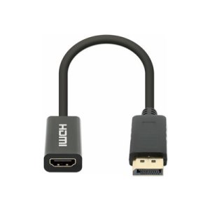 Manhattan DisplayPort 1.2 to HDMI Active Adapter, 4K@60Hz, 15cm, Male to Female, DP With Latch, Black, Not Bi-Directional, Three Year Warranty, Polybag