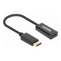 Manhattan DisplayPort 1.2 to HDMI Active Adapter, 4K@60Hz, 15cm, Male to Female, DP With Latch, Black, Not Bi-Directional, Three Year Warranty, Polybag