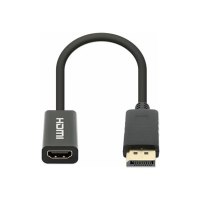 Manhattan DisplayPort 1.2 to HDMI Active Adapter, 4K@60Hz, 15cm, Male to Female, DP With Latch, Black, Not Bi-Directional, Three Year Warranty, Polybag