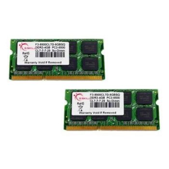 G.Skill SQ Series - DDR3 - kit - 8 GB: 2 x 4 GB - SO DIMM 204-PIN - 1066 MHz / PC3-8500 - CL7 - ungepuffert - non-ECC