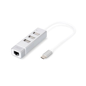 DIGITUS Hub USB tipo C a 3 porte + adattatore LAN Fast Ethernet