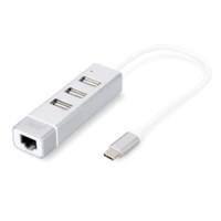 DIGITUS USB Typ-C 3-Port Hub + Fast Ethernet LAN-Adapter