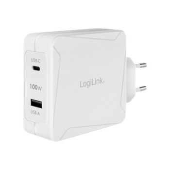 LogiLink Netzteil - GaN - 100 Watt - 5 A - Fast Charge, PD/PPS - 2 Ausgabeanschlussstellen (USB Typ A, 24 pin USB-C)