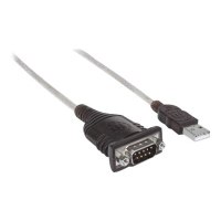 Manhattan USB-A to Serial Converter cable, 1.8m, Male to Male, Serial/RS232/COM/DB9, Prolific PL-2303RA Chip, Black/Silver cable, Three Years Warranty, Polybag