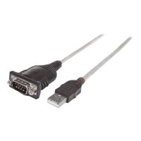 Manhattan USB-A to Serial Converter cable, 1.8m, Male to Male, Serial/RS232/COM/DB9, Prolific PL-2303RA Chip, Black/Silver cable, Three Years Warranty, Polybag