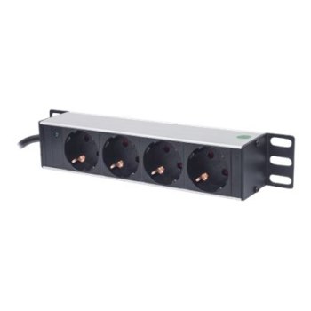 Intellinet 10" 4-fach Steckdosenleiste, Schutzkontakt, Power-LED, ohne Überspannungsschutz, 1,8 m Stromkabel, 1 HE - Steckdosenleiste (Rack - einbaufähig) - 125 V - Eingabe, Eingang CEE 7/4 - Ausgangsanschlüsse: 4 (CEE 7/3) - 1U - 25.4 cm (10") - Deutschl