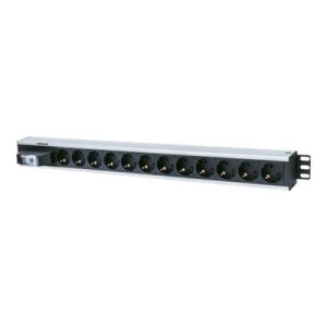 Intellinet Vertical Rackmount 12-Way Power Strip - German Type, With Single Air Switch, No Surge Protection - Stromverteilungseinheit (Rack - einbaufähig) - Ausgangsanschlüsse: 12 - 1.5U - 48.3 cm (19")