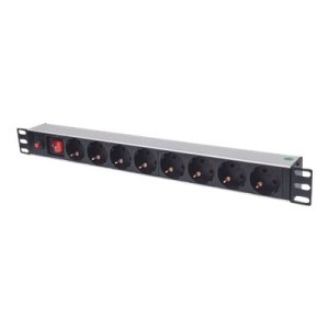 Intellinet 19" 8-fold power strip, protective contact, overload switch, power switch, 3 m power cable, 1 U - power strip (rack-mountable) - AC 250 V - input, input CEE 7/4 - output connections: 8 (CEE 7/3) - 1U - 48,3 cm (19") - 3