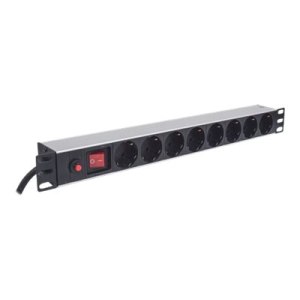 Intellinet 19" 8-fold power strip, protective contact, overload switch, power switch, 3 m power cable, 1 U - power strip (rack-mountable) - AC 250 V - input, input CEE 7/4 - output connections: 8 (CEE 7/3) - 1U - 48,3 cm (19") - 3