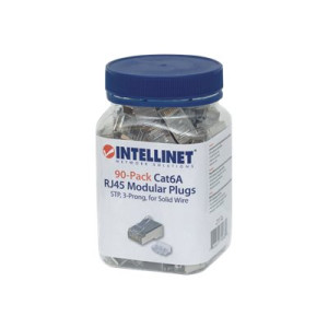 Intellinet 90er-Pack Cat6A RJ45-Modularstecker, STP, 3-Punkt-Aderkontaktierung, für Massivdraht, 90 Stecker im Becher - Netzwerkanschluss - RJ-45 (M)