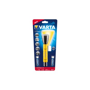 Varta 18628101421. Taschenlampen-Typ: Hand-Blinklicht, Produktfarbe: Schwarz, Gelb. Lampentyp: LED, Anzahl Lampe(n): 1 Lampen, Lichtleistung: 235 lm. Akku-/Batterietyp: AA. Tiefe: 160 mm, Gewicht: 158 g, Kopfdurchmesser: 3,7 cm