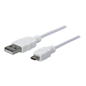 Manhattan USB-A to Micro-USB Cable, 1m, Male to Male, White, 480 Mbps (USB 2.0)