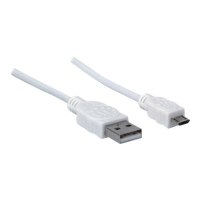 Manhattan USB-A to Micro-USB Cable, 1m, Male to Male, White, 480 Mbps (USB 2.0)